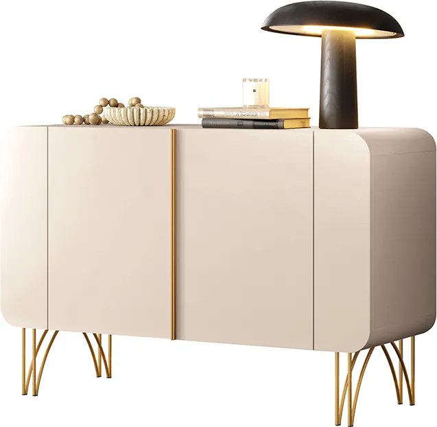 Buffet Decorativo Sala de Estar Bambino MDP/MDF Pés em Aço Off White G26 - Gran Belo