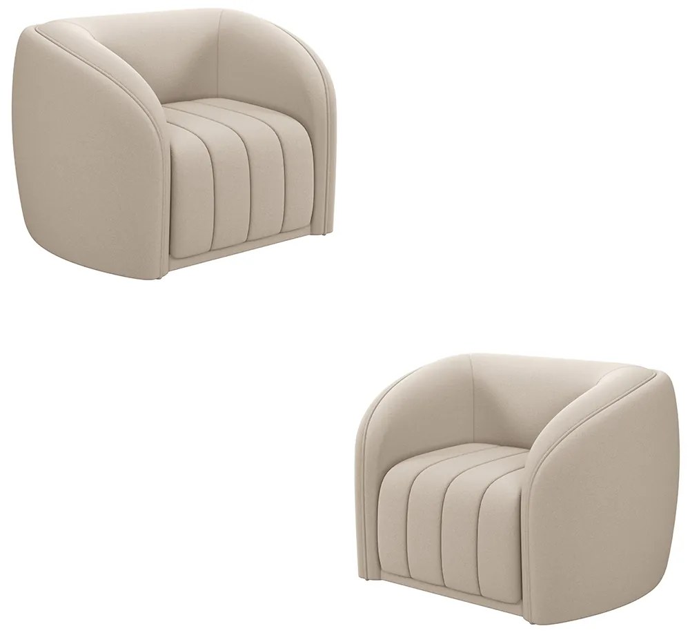 Kit 2 Poltronas Decorativas Sala de Estar Adam Veludo Bege G45 - Gran Belo