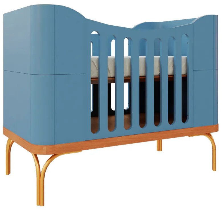 Berço Evolutivo Aquarela 3 em 1 - Azul Sereno com Pés Dourado