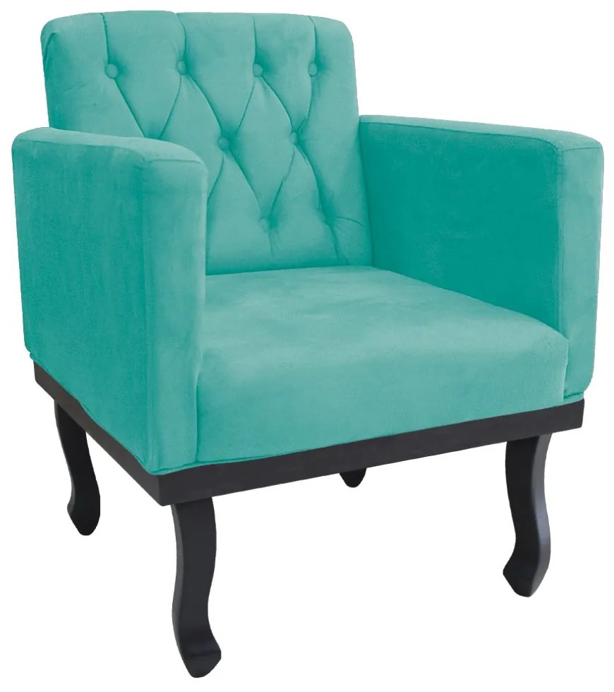 Poltrona Classic Pés Luís XV Suede Azul Tiffany - ADJ Decor
