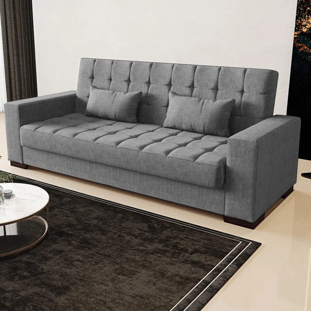 Sofá Cama Decorativo 210cm Beesley Linho Grafite G19 - Gran Belo
