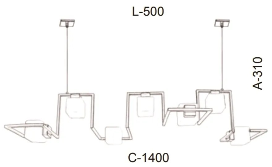 Pendente Retâgular Vidro Quadrado 140X31X50Cm Metal E Cubo 07Xg9 |Old... (DOURADO FOSCO, FOSCO (BRANCO))