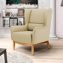 Poltrona Decorativa Base Manu Madeira Milena C-129 Linho Bege Escuro -