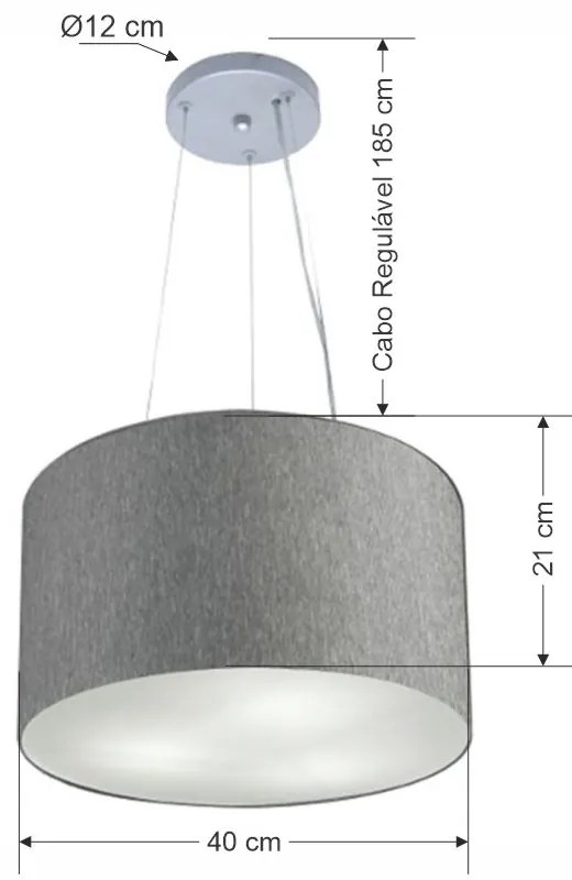 Lustre Pendente Cilíndrico Md-4009 Cúpula em Tecido 40x21cm Rustico Cinza - Bivolt