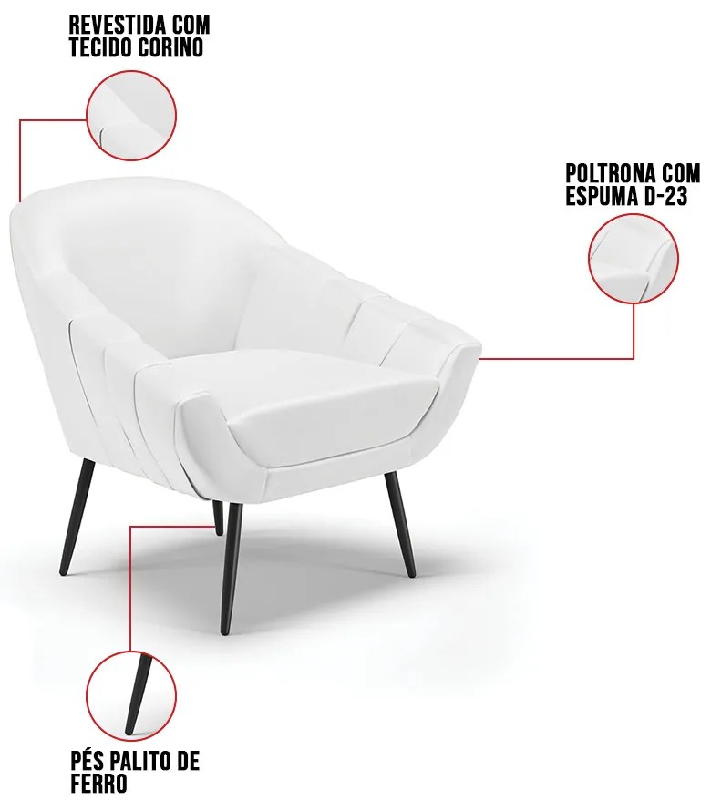 Poltrona Giovana Corino Pés Palito de Ferro D01 - D?Rossi - Branco