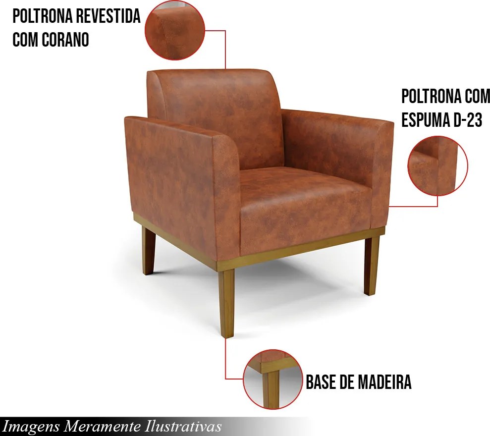 Poltrona Decorativa Isabella Pés Fixo em Madeira Castanho PU Nozes G19 - Gran Belo