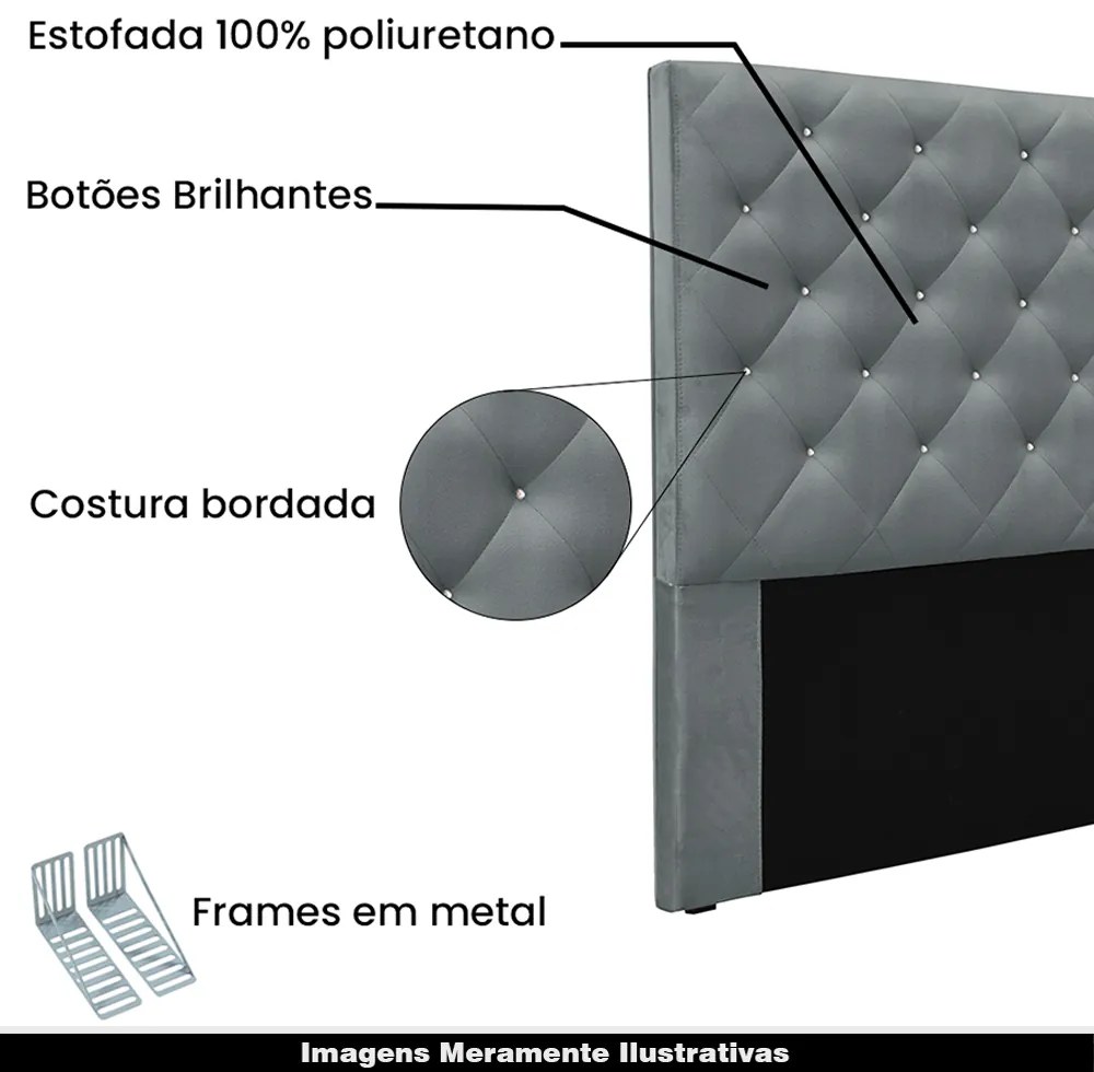 Cabeceira Decorativa Casal 1,40M Tàzio Veludo Cinza G63 - Gran Belo