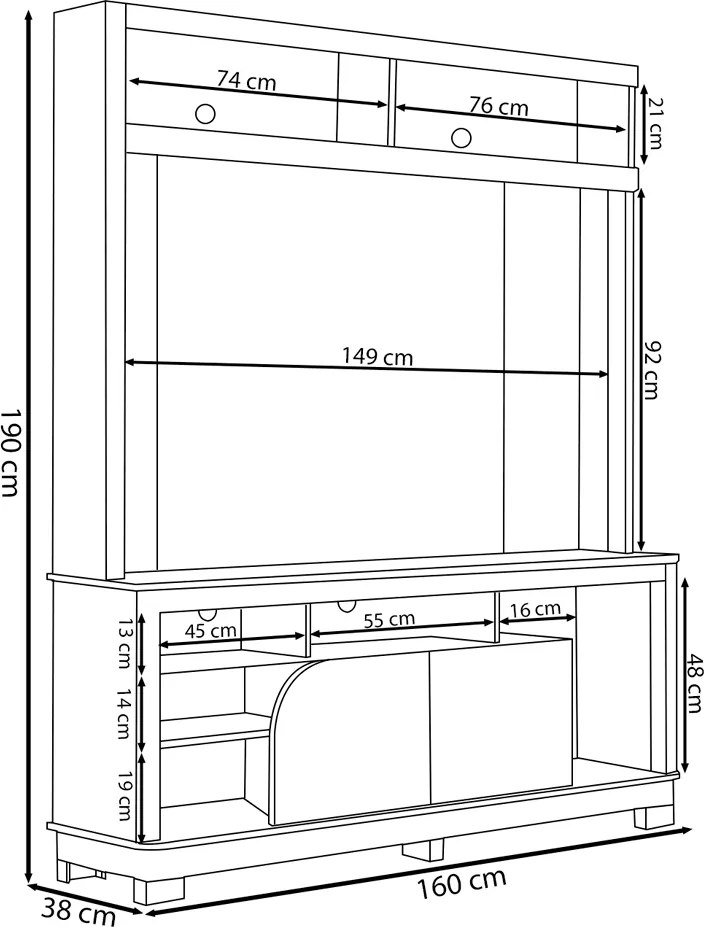 Home Estante 2 Portas em MDP/MDF 160cm TV até 65 Liosa Nogueira/Off White G73 - Gran Belo