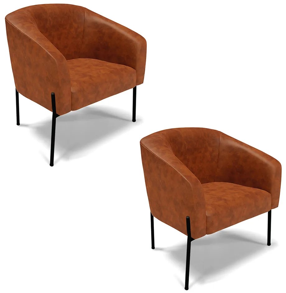 Poltrona Sala Decorativa Pé de Ferro Preto Kit 2 Stella Sintético PU D03 - D'Rossi - Nozes