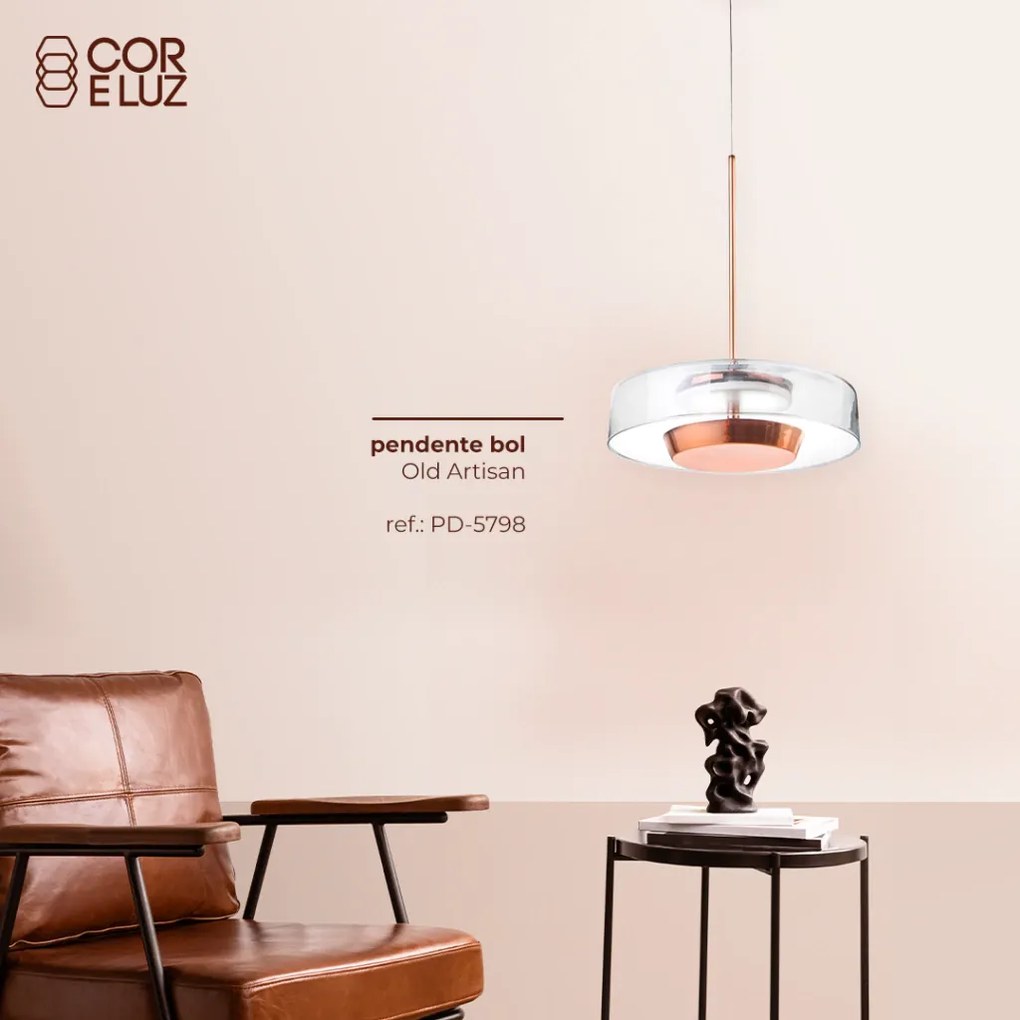 Pendente Bol Ø25,5X22Cm Rebatedor Em Vidro E Metal Alumínio 01Xled 9W... (CROMADO, CRISTAL (Transparente))