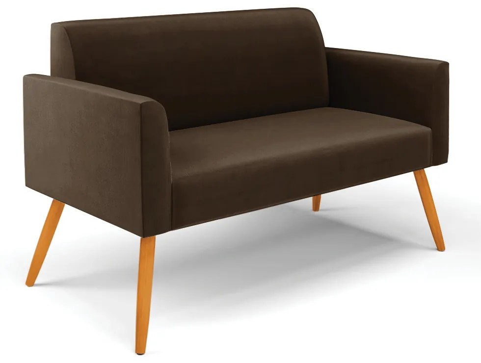 Sofá Namoradeira com Poltrona Pés Palito Castanho Marisa Suede Marrom D03 - DRossi