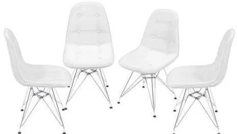 Kit com 4 Cadeiras Eames Botone Branca Base Cromada - 64649 Sun House