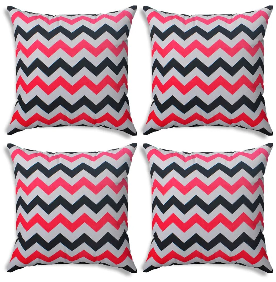 Kit 04 Capas para Almofada Tecido Estampado Zig Zag Rosa e Preto D103 42x42 cm - D'Rossi