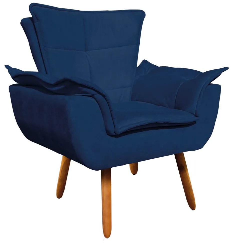 Poltrona Sala de Estar Pé Palito de Madeira Opala Suede Azul D03 - D'Rossi
