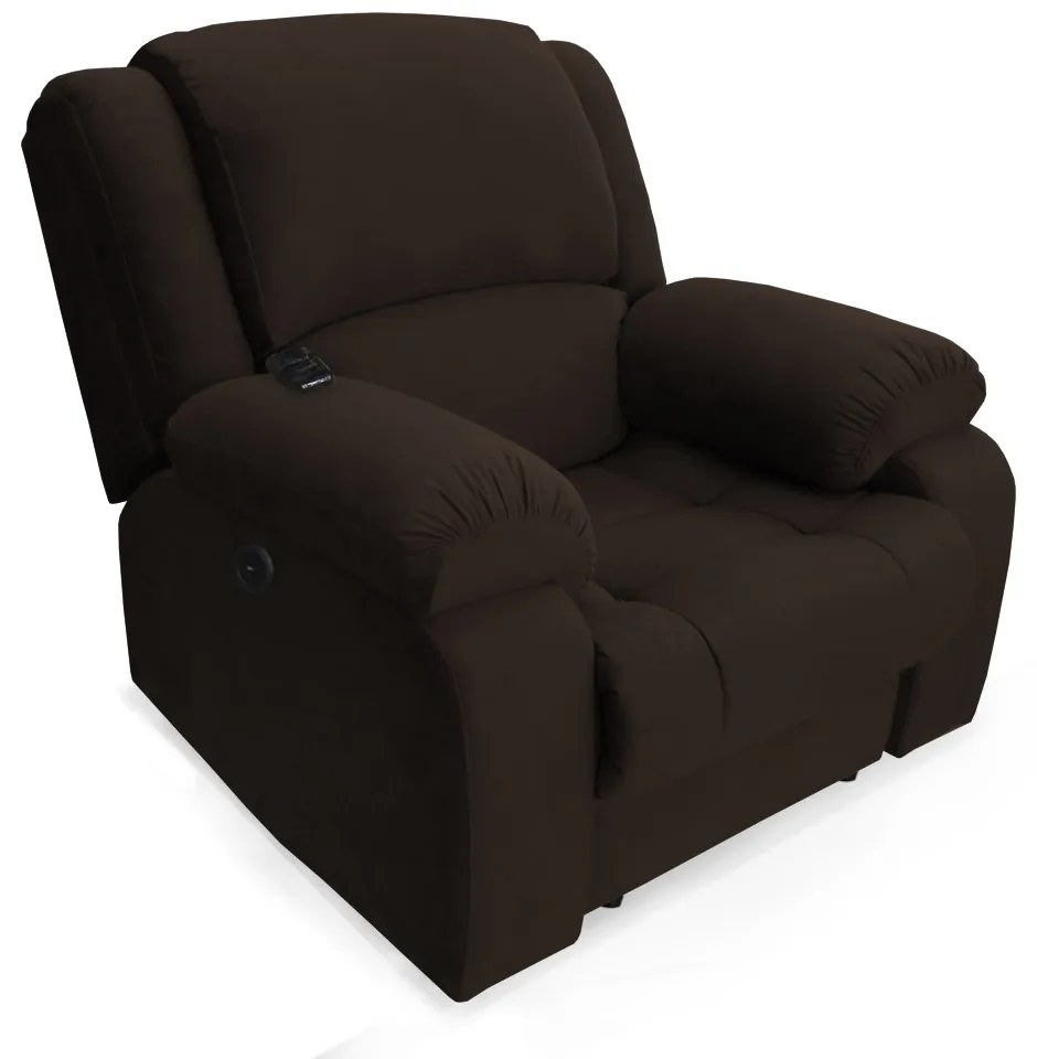Poltrona Decorativa Magnum Reclinável Elétrica com Massagem Suede Marrom