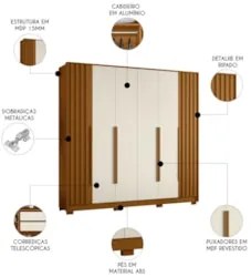 Guarda Roupa Casal 237cm 6 Portas Vinna A02 Off/Cinamomo - Mpozenat