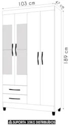 Guarda Roupa Solteiro 103cm com Espelho Dony A02 Off/Cinamomo - Mpozen