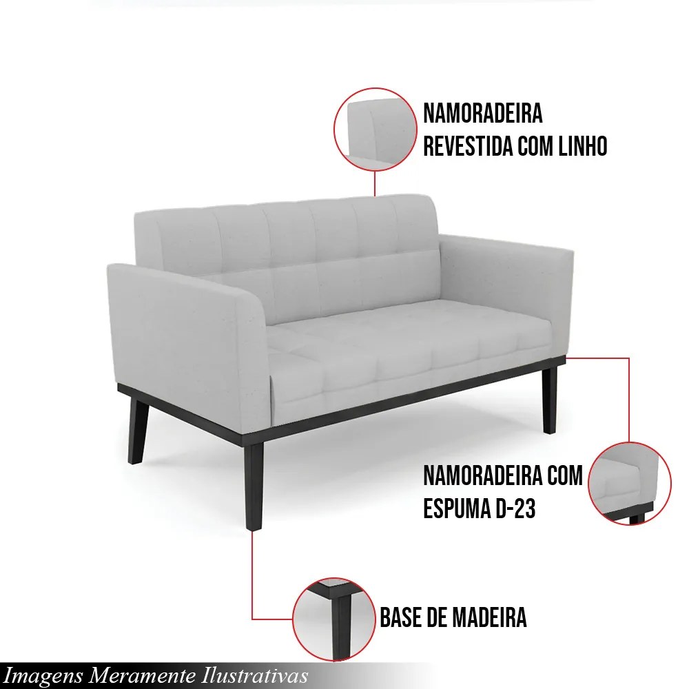 Poltrona Namoradeira Decorativa Karen Pés Fixo em Madeira Preto Linho Cinza G19 - Gran Belo
