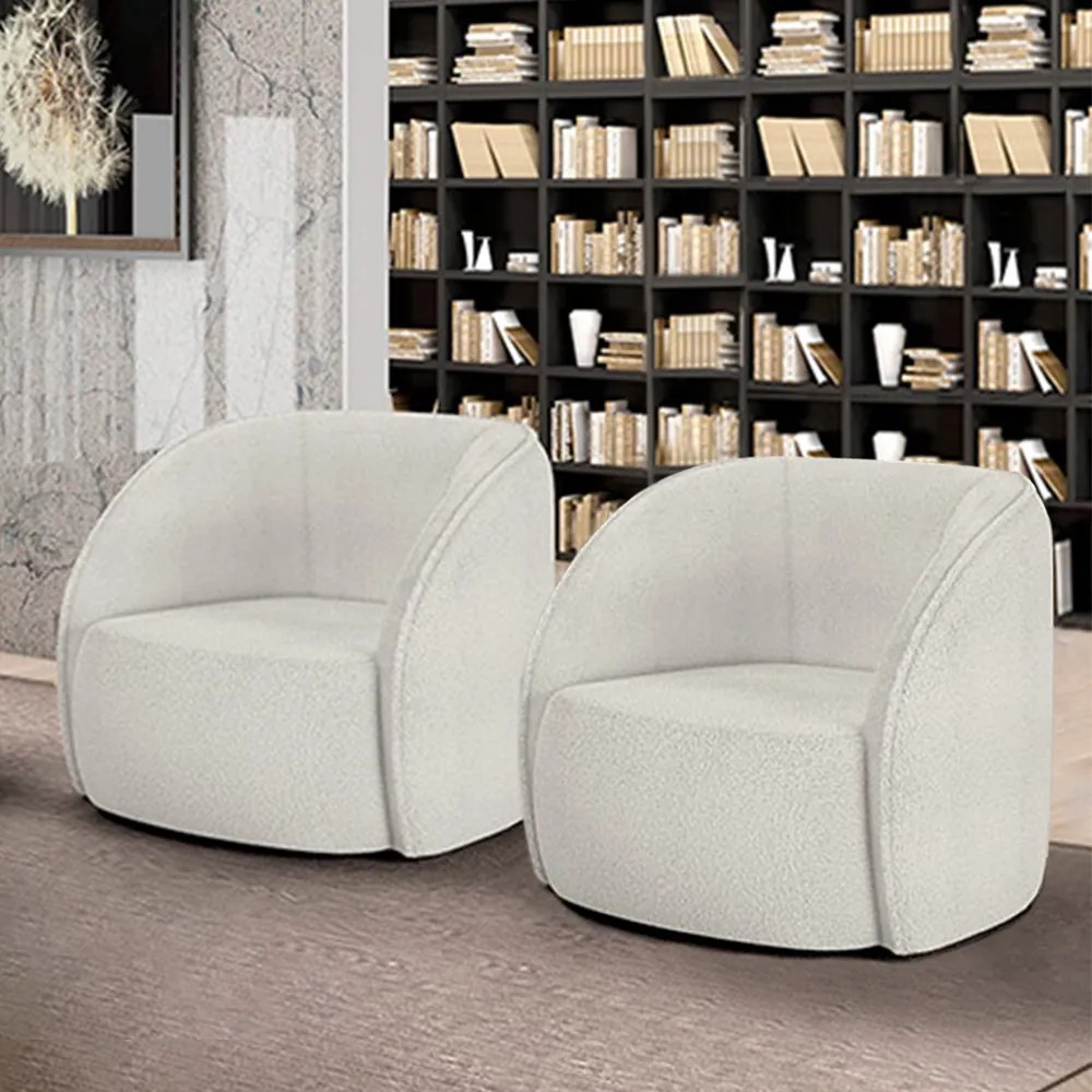 Kit 2 Poltronas Decorativas Sala de Estar Clarke Bouclê OffWhite G45 - Gran Belo