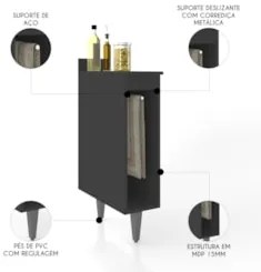 Balcão de Cozinha Porta Pano 20cm Pérola Z34 Preto - Mpozenat