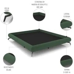 Cama Queen Base Box 158x198cm Pés de Ferro Cold Z37 Veludo Verde - Mpo
