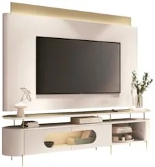 Painel TV 85 Pol Nobre e Rack Bancada Ária Off/Champanhe - HB Móveis