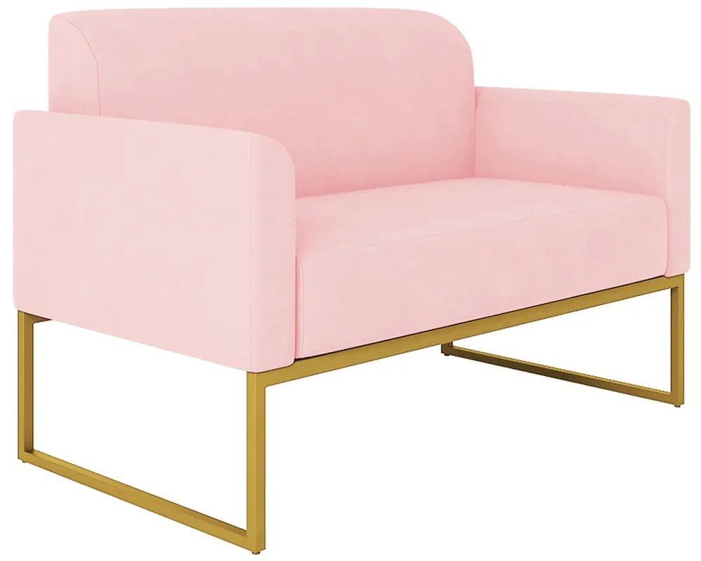 Poltrona Namoradeira Decorativa Isabella Base Industrial Suede Rosa Bebê/Dourado G19 - Gran Belo
