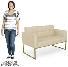 Sofá Namoradeira Base Industrial Dourado Ana Veludo Luxo Off White - I