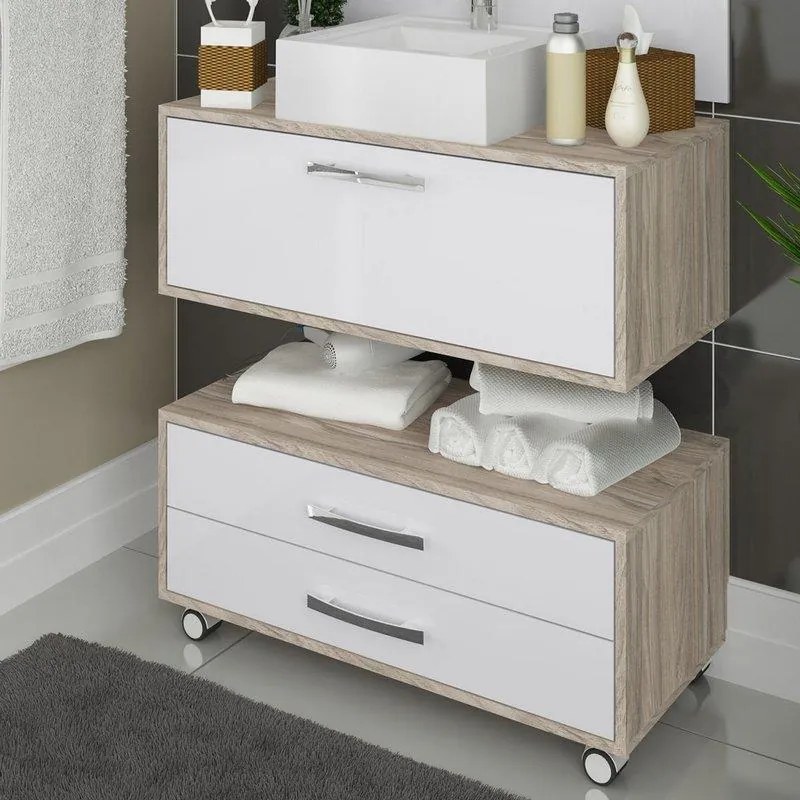 Gabinete Para Banheiro 60cm Com Cuba Painel Balcão Nichos