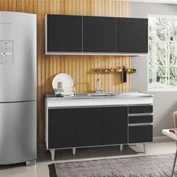 Armário Aéreo Argélia e Balcão Gabinete com Pia Inox Marrocos 150cm Br