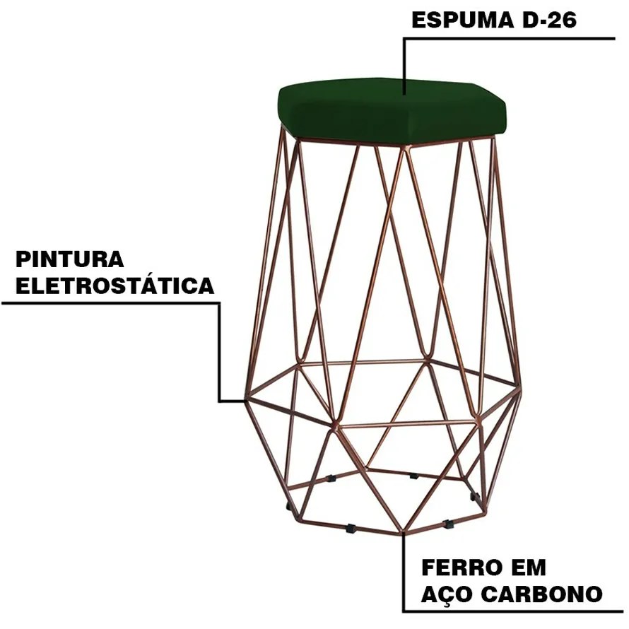 Banqueta Decorativa Rubel Base Bronze Suede Verde G41 - Gran Belo