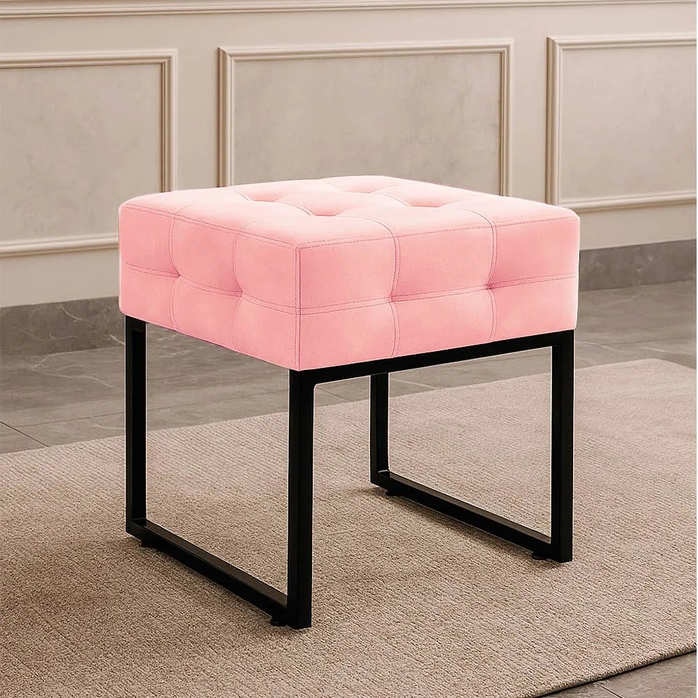 Puff Sala Decorativo Industrial Elisa Suede D03 - D'Rossi - Rosa Bebê