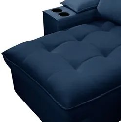 Sofá Retrátil 3 Lugares com Porta Copo 210cm Andes F05 Veludo Azul - M