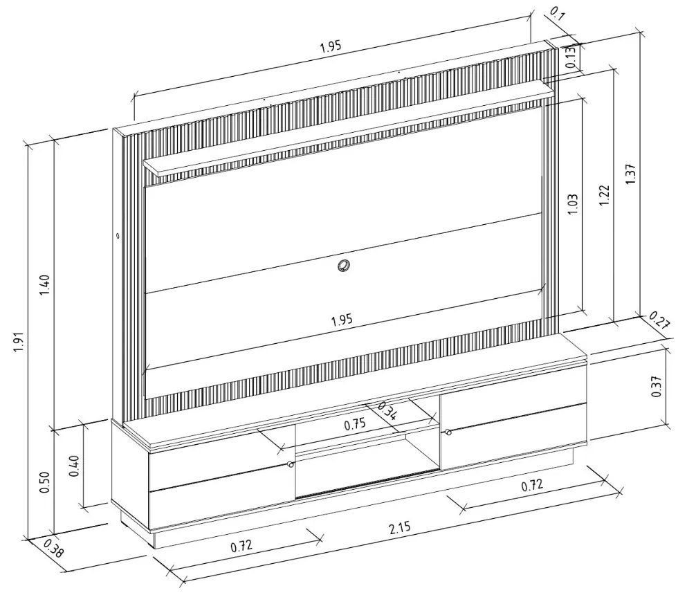 Estante Home 215cm Valdivia com LED Detalhe Marmorizado para Tv até 75 Nature/Off White G77 - Gran Belo