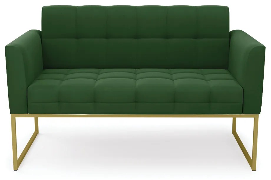 Sofá Namoradeira Elisa Suede Verde Base Metálica Industrial Dourado - D'Rossi