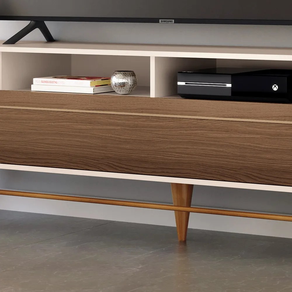 Rack para Sala Bancada de TV 85 Pol 220cm Alissa Off White/Castanho H01 - D'Rossi