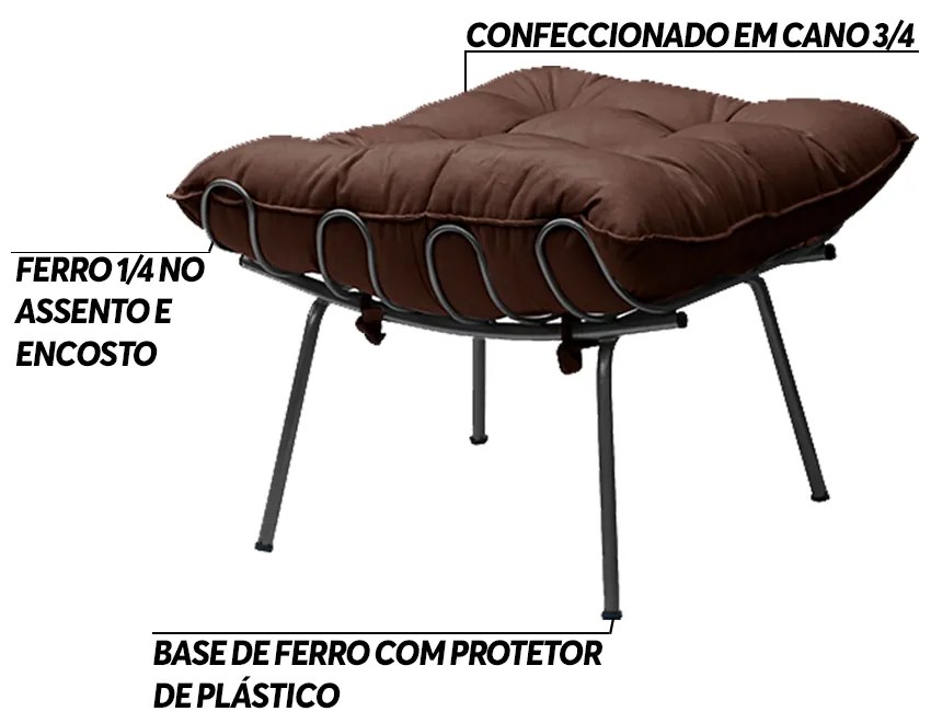 Puff Decorativo Sala de Estar Abel Pés Preto Suede Marrom G41 - Gran Belo