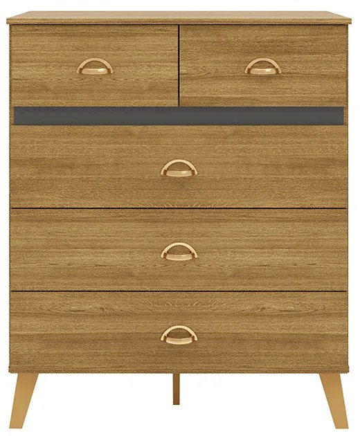 Cômoda Quarto 91cm com 5 Gavetas Isadora V01 - D'Rossi - Naturale e Alasca