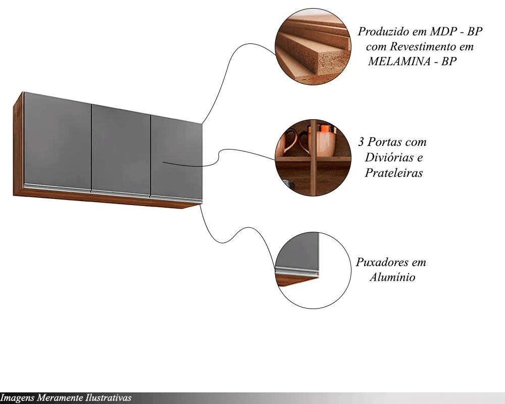 Armário Aéreo Suspenso Pursat MDP/BP Freijó/Grafite G96 - Gran Belo