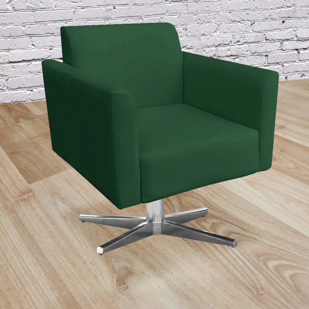 Kit 02 Poltronas Giratória Marisa Suede Base Cromada D03 - D'Rossi - Verde