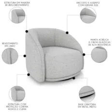 Poltrona Decorativa Orgânica Giratória Kit 2 Lya Z32 Linho Cinza Claro