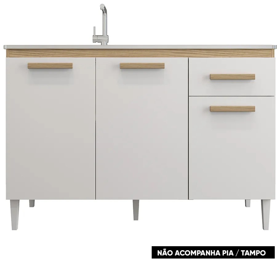 Balcão Cozinha com Tampo 120cm 1 Gaveta Grazieli Atacama/Off White A09 - D'Rossi