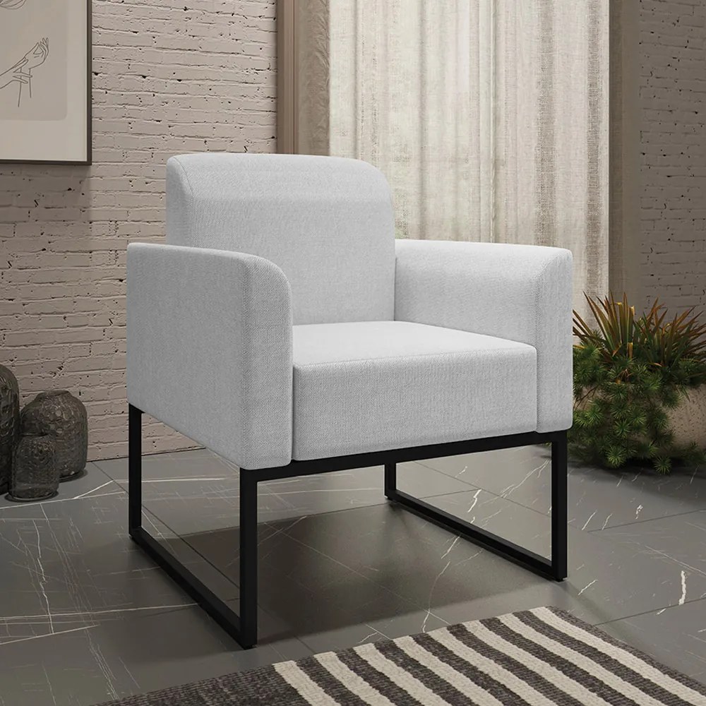 Poltrona Decorativa Isabella Base Industrial Linho Cinza/Preto G19 - Gran Belo