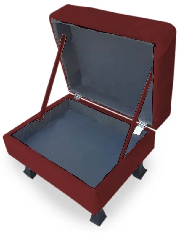 Puff Baú Decorativo Luis XV Capitonê 60x50cm Suede Bordô - Sheep Estofados - Vermelho escuro