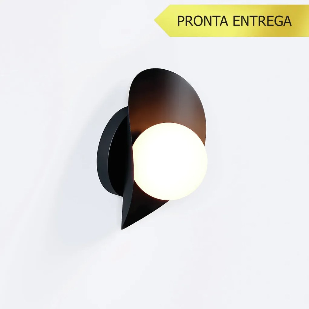 Arandela Calandra 14X12X21Cm Aluminio E Globo Ø10Cm Rosca 01Xg9 - Qimp... (PRETO)