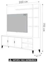 Estante Painel Para TV 70 Pol 200cm Apollo Tauari/Off L06 - Mpozenato