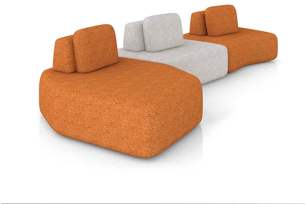 Sofá 3 Lugares Orgânico com Chaise e 2 Módulos Berlim Bouclê Caramelo/Cinza Claro K01 - D'Rossi