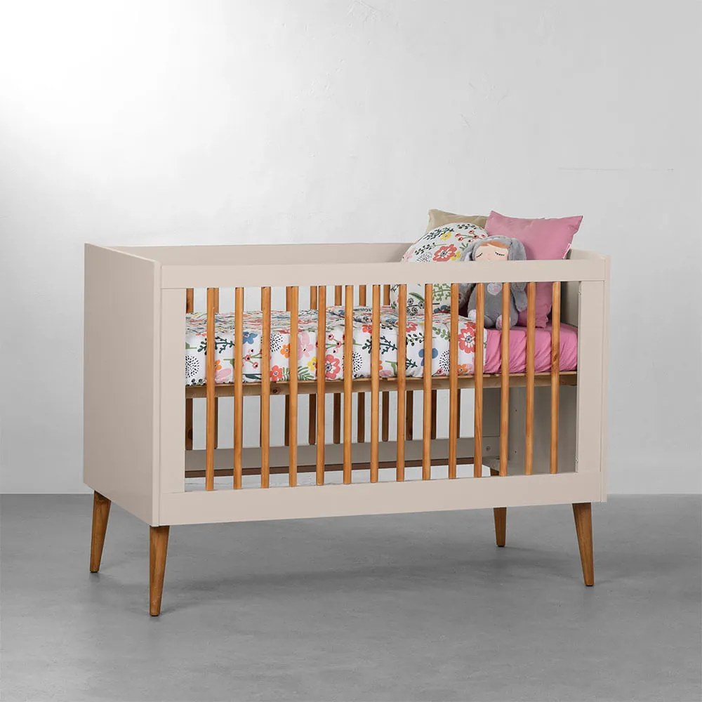 Berço Mini Cama Noah Wood com Pés Retrô Mel - Areia Fosco