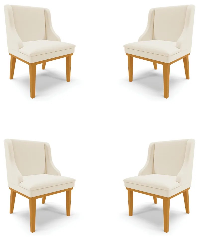 Kit 4 Cadeiras Decorativas Sala de Jantar Base Fixa de Madeira Firenze Linho Bege/Castanho G19 - Gran Belo