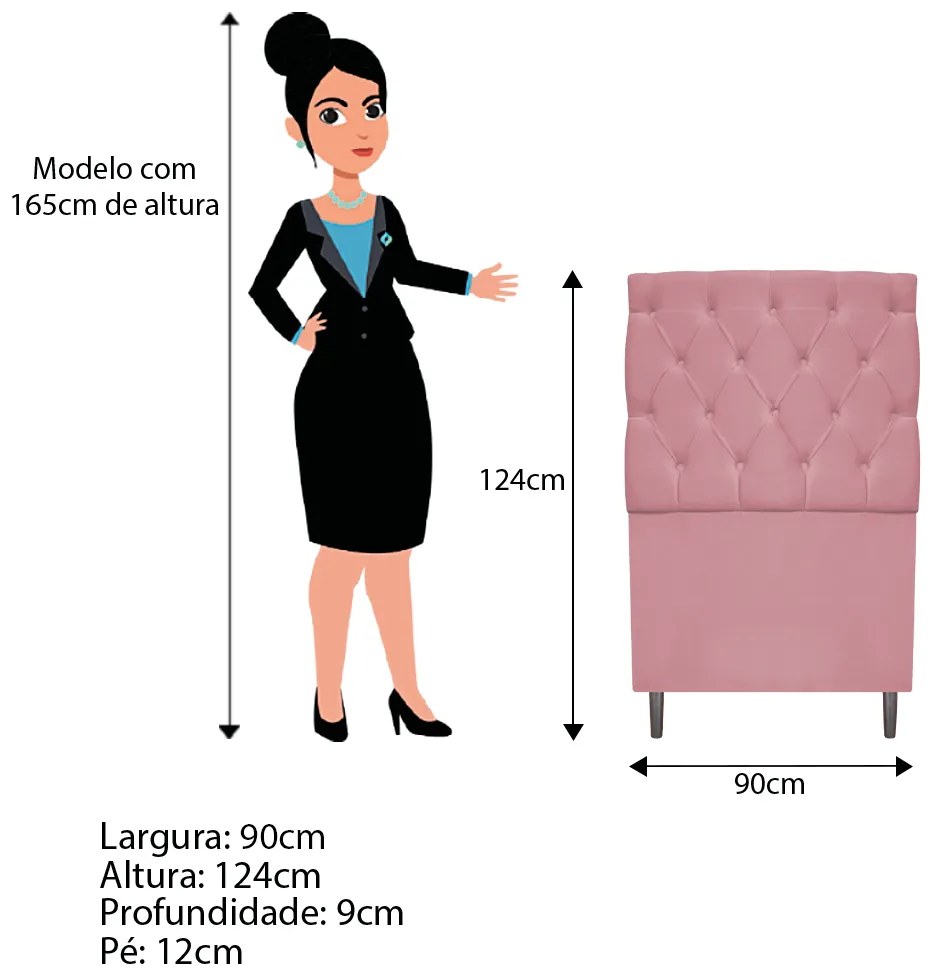 Kit Cabeceira e Calçadeira Liverpool 90 cm Solteiro Suede Rosa Bebê - ADJ Decor